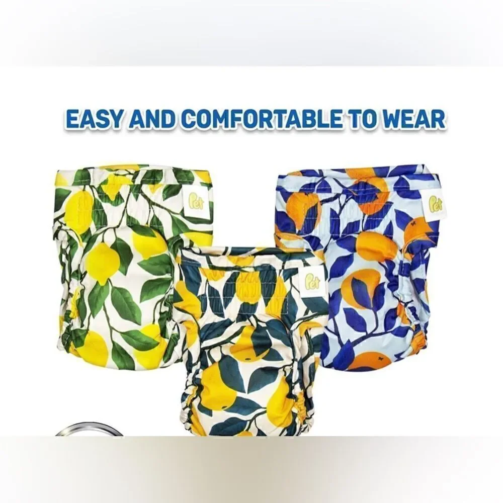 Pet Magasin Washable Female Dog Diapers, Botanical Fruit, 3 count, size Large